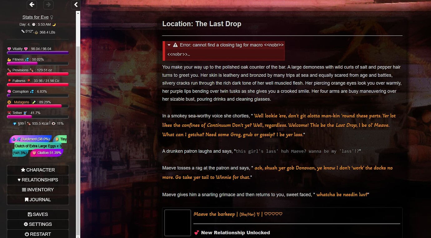 💜 Insatiable Hearts [v0.1.3D] A monsterfucker+Weight gain Twine Game