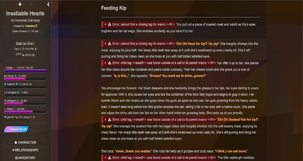 💜 Insatiable Hearts [v0.1.3B] A monsterfucker+Weight gain Twine Game